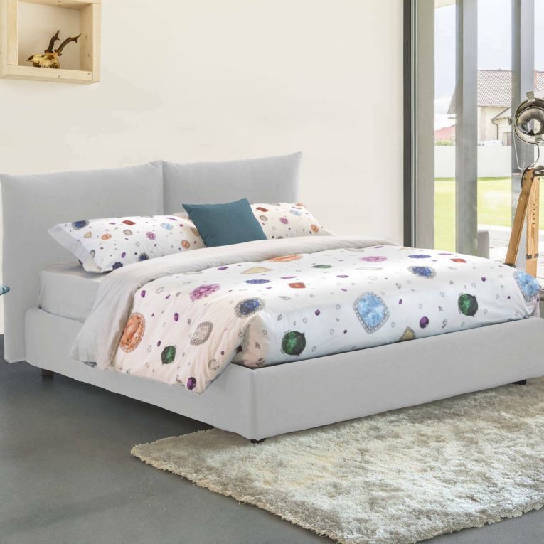 Letto matrimoniale contenitore bianco 190x225cm imbottito - Arcole