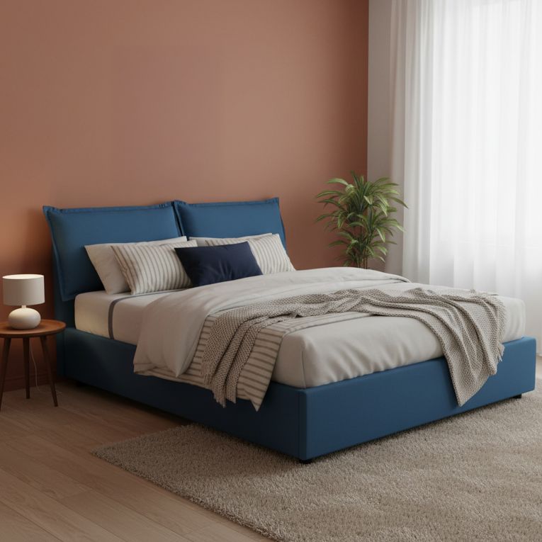 Letto matrimoniale contenitore blu 175x205cm rete con materasso - Amelinda