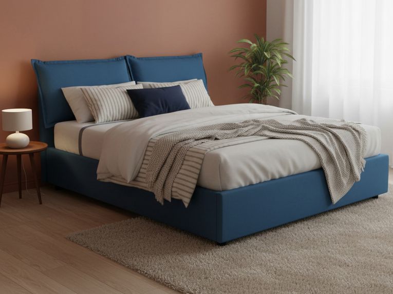 Letto matrimoniale contenitore blu 175x205cm rete con materasso - Amelinda