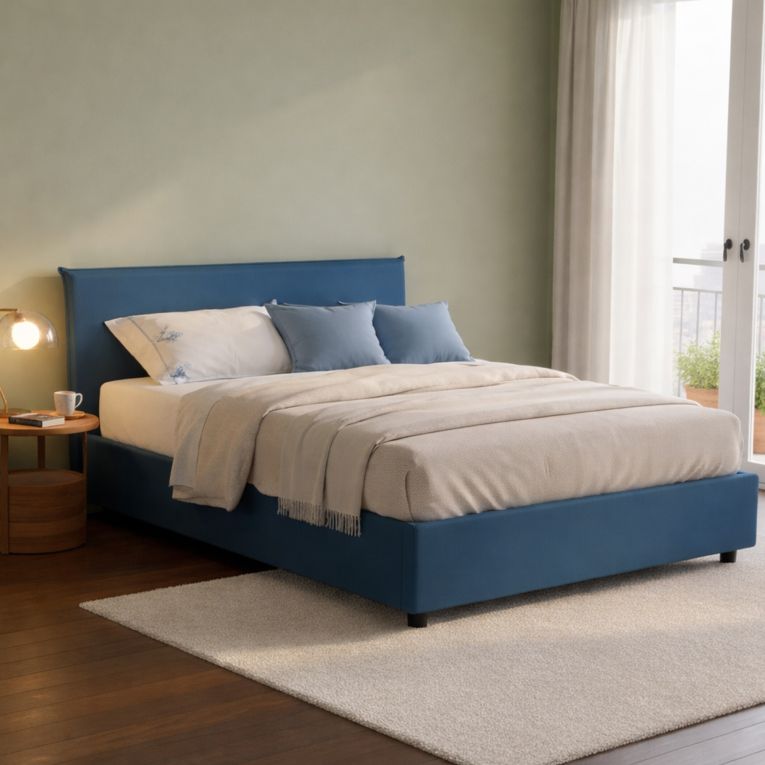 Letto matrimoniale contenitore blu 175x205cm salvaspazio - Anassimene
