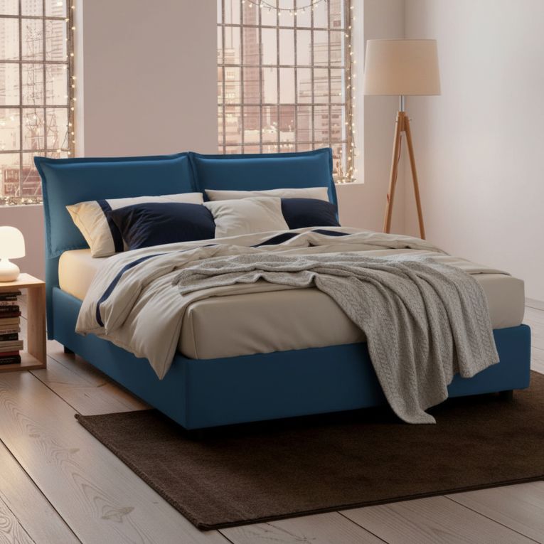 Letto matrimoniale contenitore blu 175x205cm sfoderabile - Anjin
