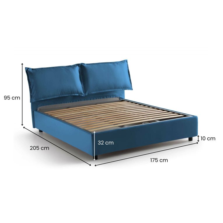 Letto matrimoniale contenitore blu 175x205cm sfoderabile - Anjin