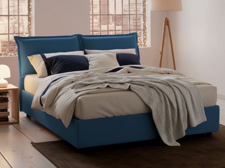 Letto matrimoniale contenitore blu 175x205cm sfoderabile - Anjin