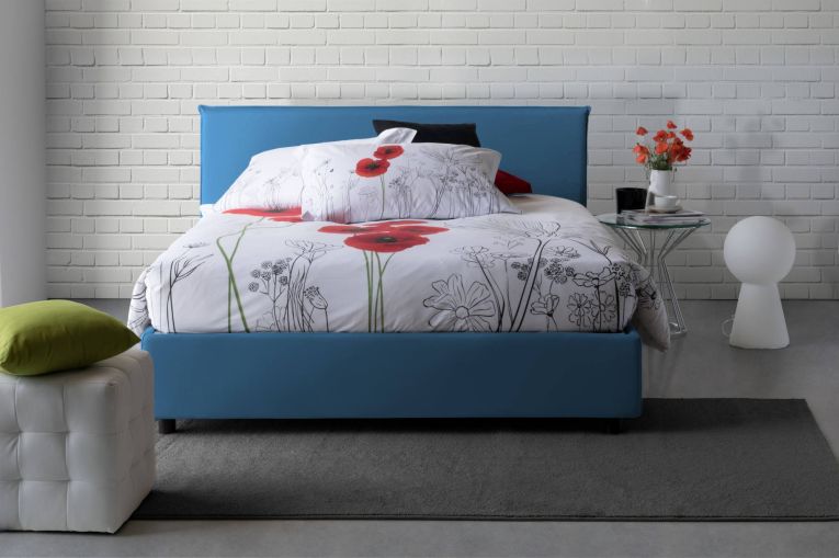 Letto matrimoniale contenitore blu 175x205cm struttura in legno - Ashlee