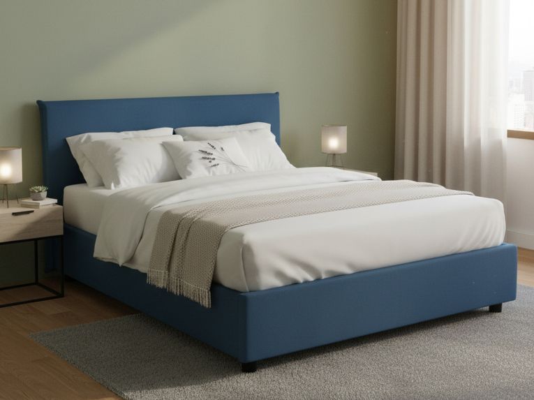 Letto matrimoniale contenitore blu 175x205cm struttura in legno - Ashlee