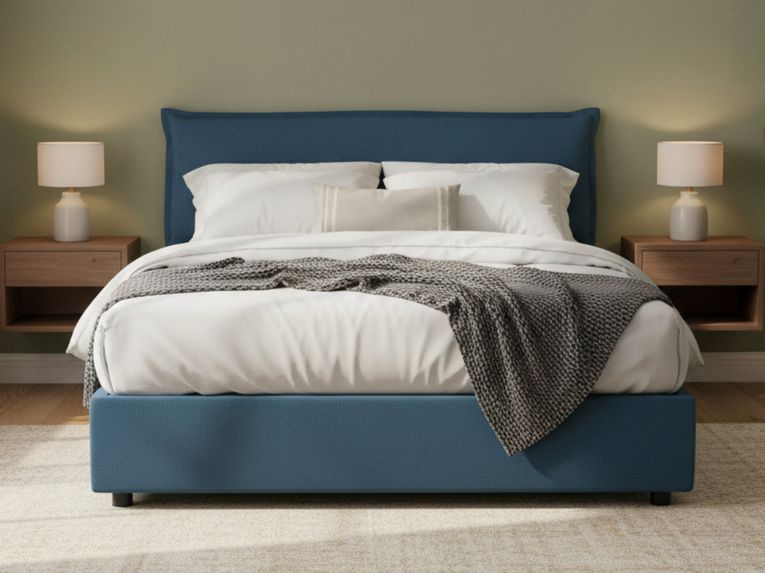 Letto matrimoniale contenitore blu 175x215cm accogliente - Aishia