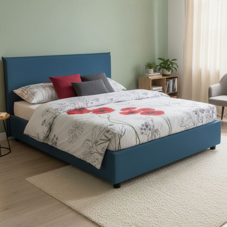 Letto matrimoniale contenitore blu 175x215cm con rete inclusa - Arcan