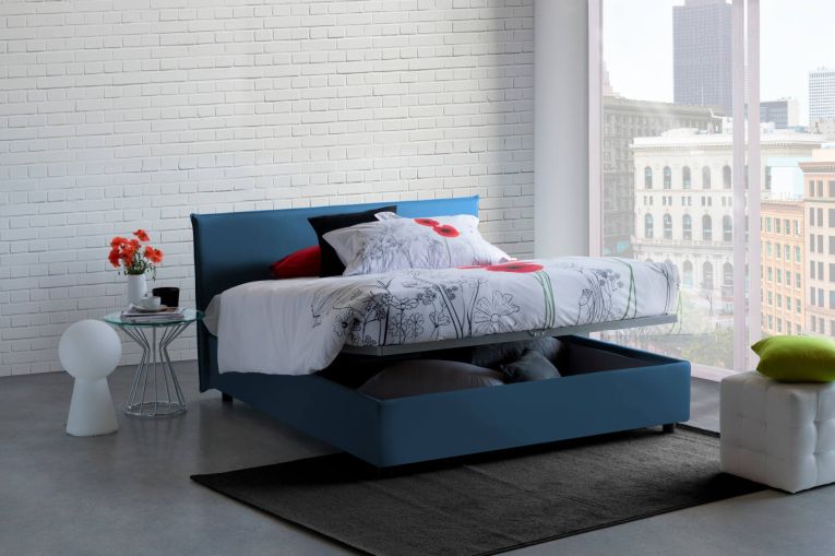Letto matrimoniale contenitore blu 175x215cm con rete inclusa - Arcan