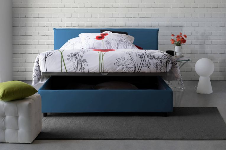 Letto matrimoniale contenitore blu 175x215cm con rete inclusa - Arcan