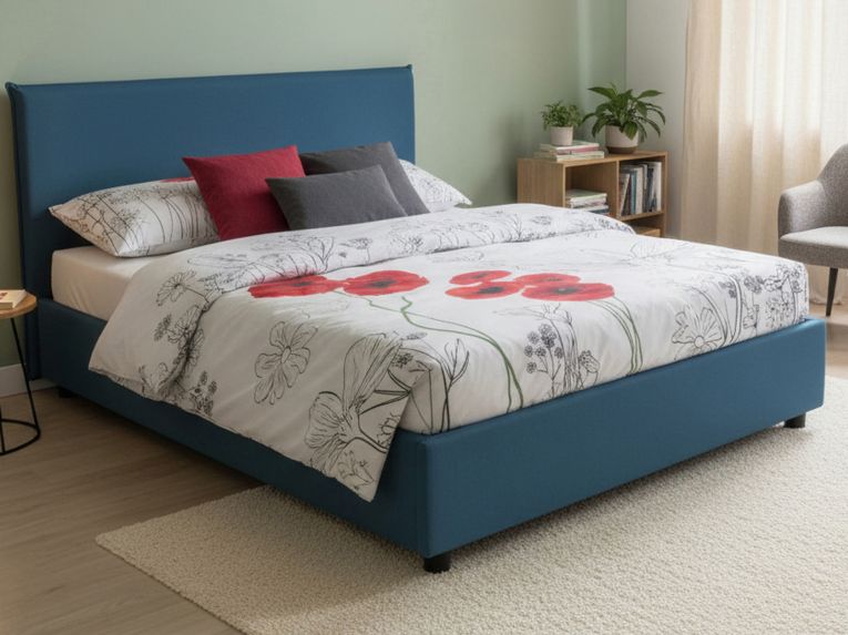 Letto matrimoniale contenitore blu 175x215cm con rete inclusa - Arcan