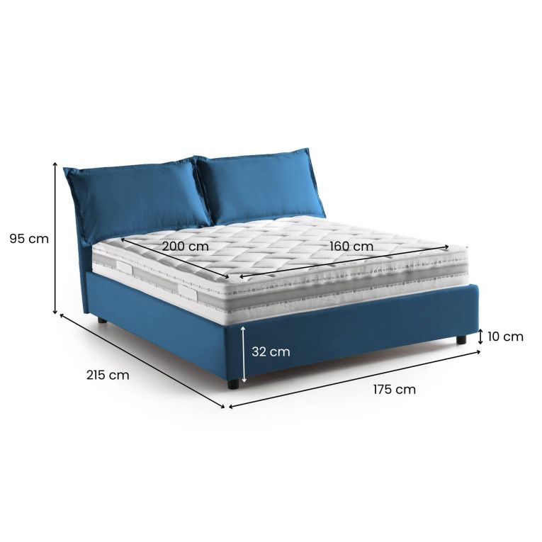 Letto matrimoniale contenitore blu 175x215cm materasso incluso - Amy