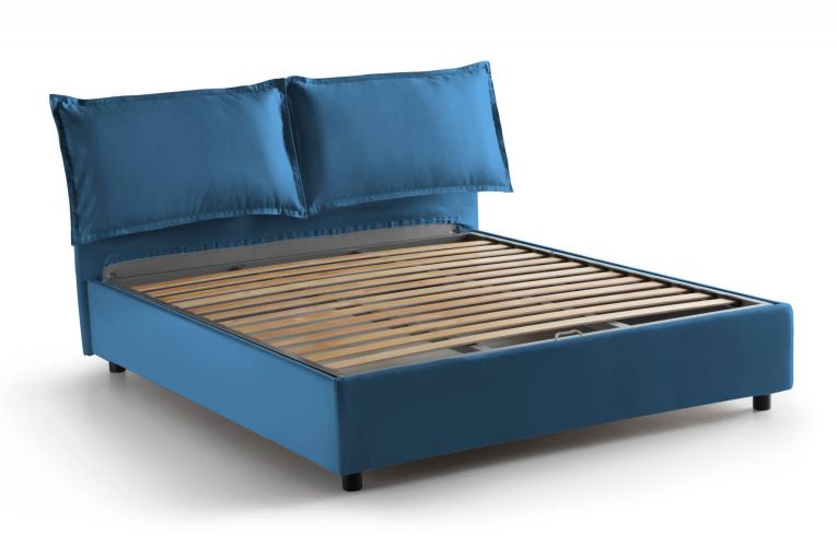 Letto matrimoniale contenitore blu 175x215cm materasso incluso - Amy