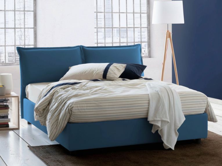 Letto matrimoniale contenitore blu 175x215cm materasso incluso - Amy
