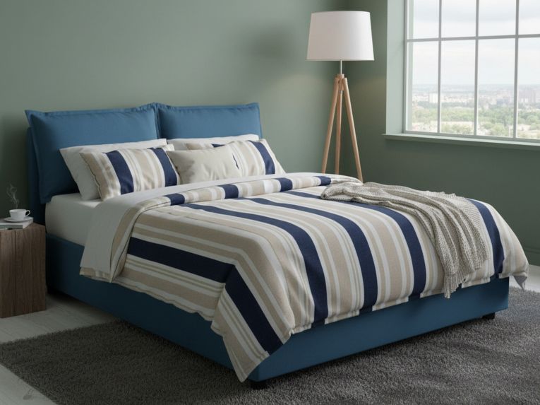 Letto matrimoniale contenitore blu 175x215cm rete inclusa - Aris