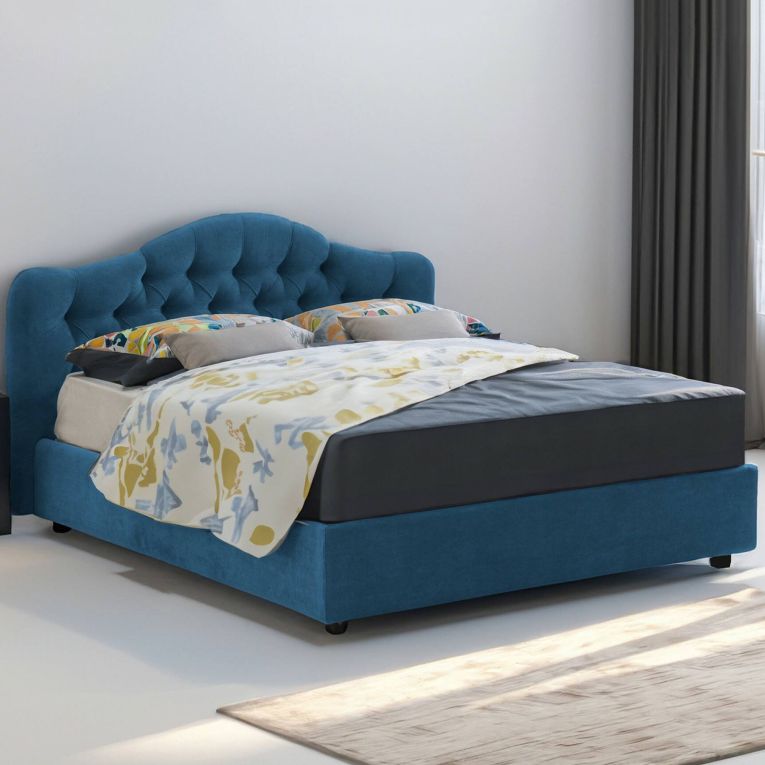Letto matrimoniale contenitore blu 190x210cm struttura in metallo - Arex