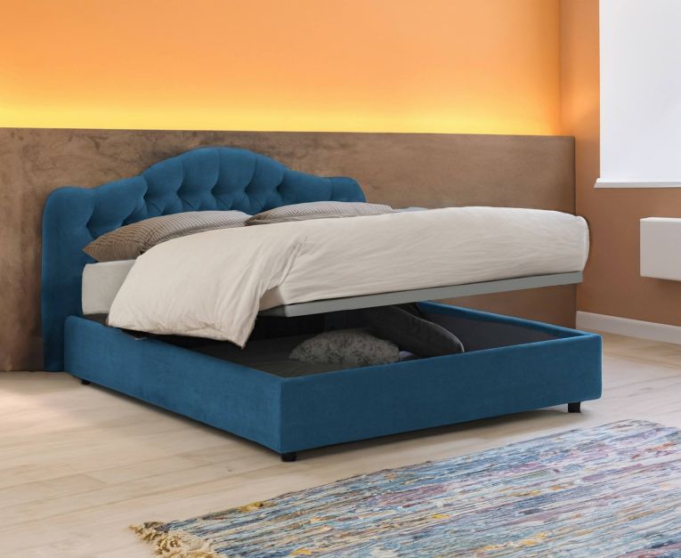Letto matrimoniale contenitore blu 190x210cm struttura in metallo - Arex