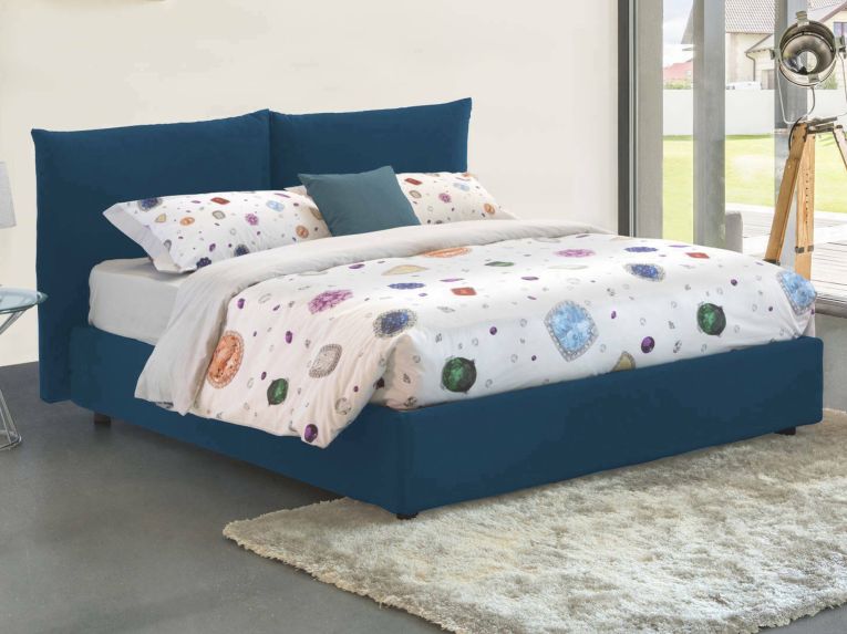 Letto matrimoniale contenitore blu 190x225cm imbottito - Arcole
