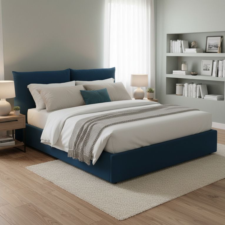 Letto matrimoniale contenitore blu 190x225cm sfoderabile - Aghineo