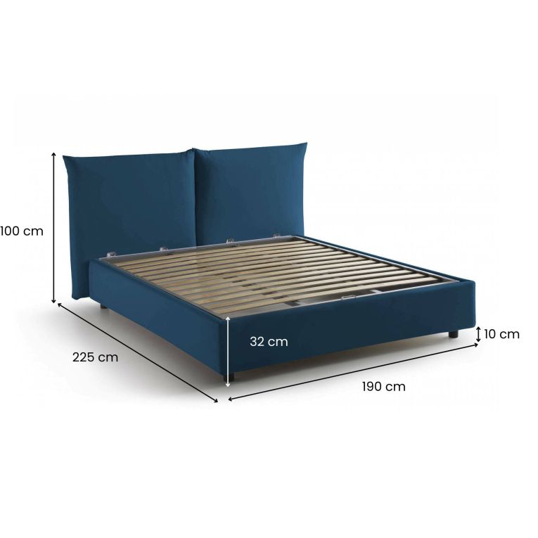 Letto matrimoniale contenitore blu 190x225cm sfoderabile - Aghineo