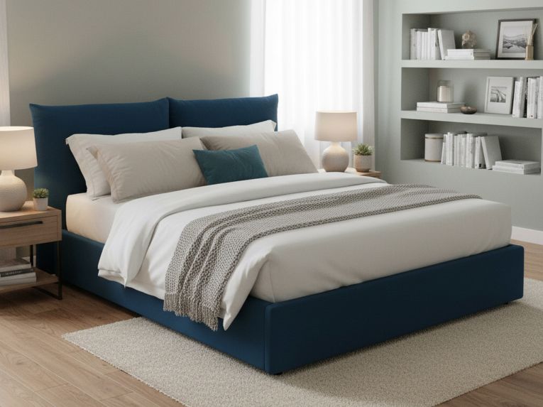 Letto matrimoniale contenitore blu 190x225cm sfoderabile - Aghineo