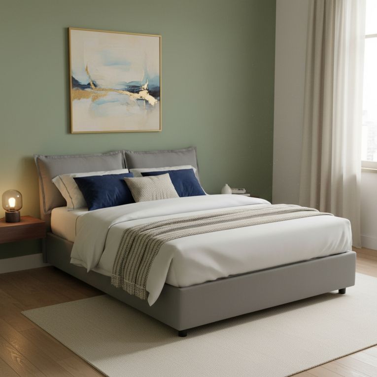 Letto matrimoniale contenitore grigio 175x205cm con materasso - Amelinda