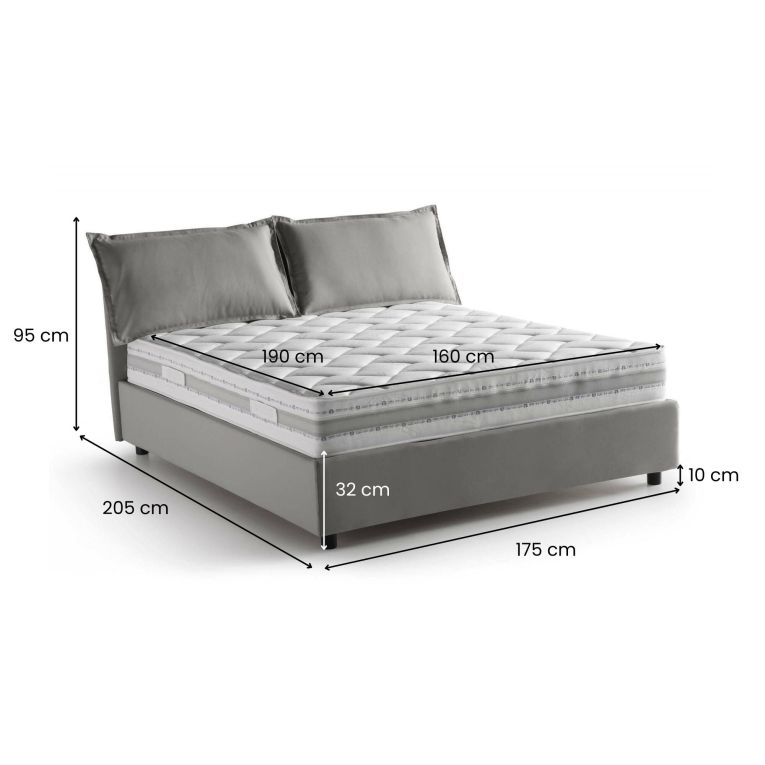Letto matrimoniale contenitore grigio 175x205cm con materasso - Amelinda