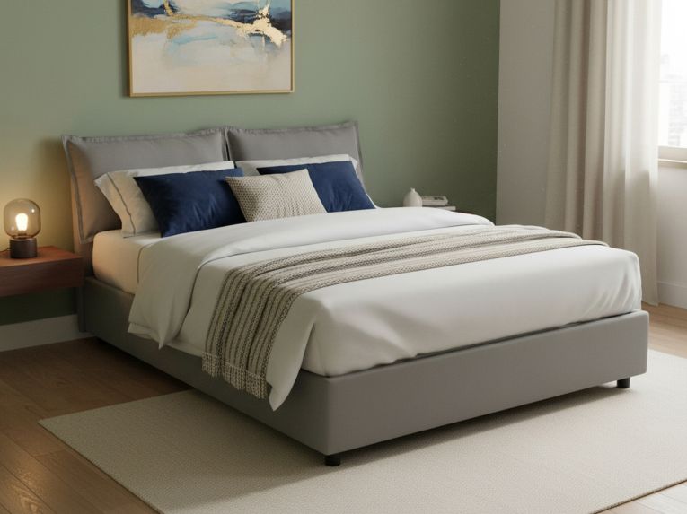 Letto matrimoniale contenitore grigio 175x205cm con materasso - Amelinda