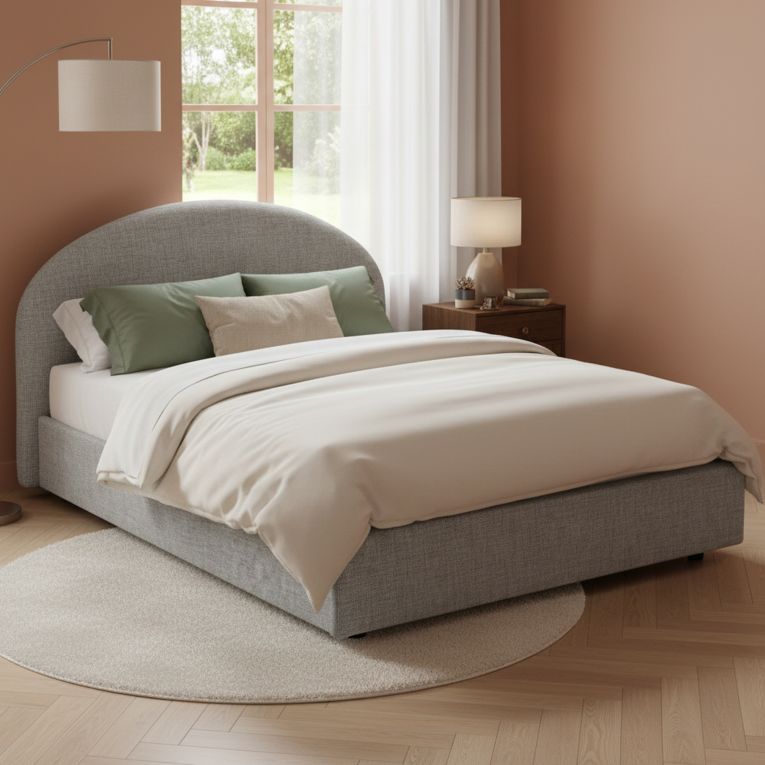 Letto matrimoniale contenitore grigio 175x205cm rivestimento in tessuto - Archivio
