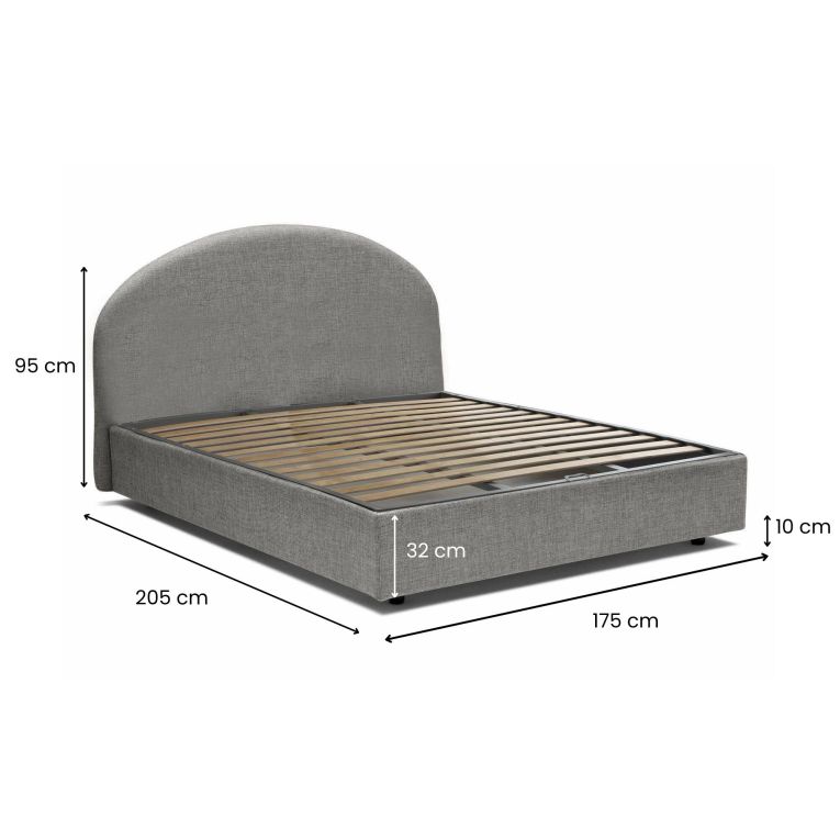 Letto matrimoniale contenitore grigio 175x205cm rivestimento in tessuto - Archivio