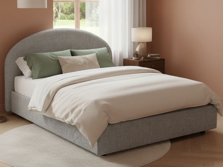 Letto matrimoniale contenitore grigio 175x205cm rivestimento in tessuto - Archivio