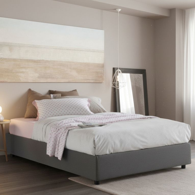 Letto matrimoniale contenitore grigio 175x205cm rivestimento lavabile - Apel