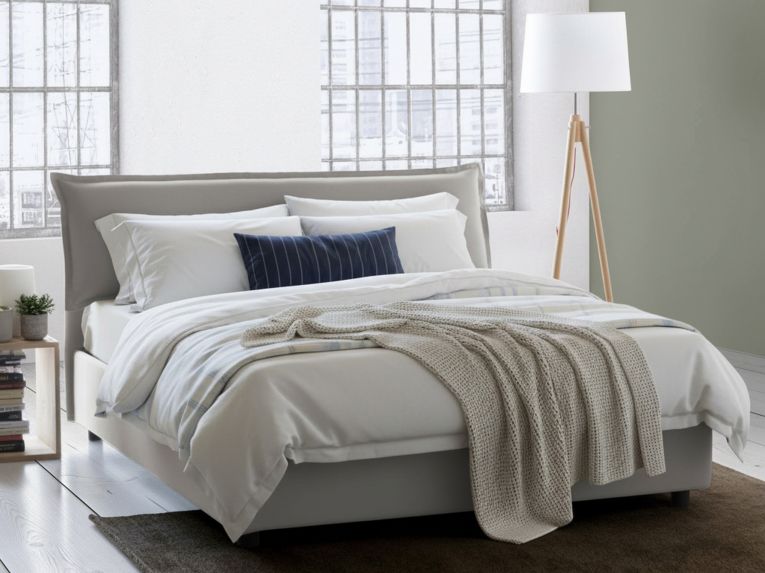 Letto matrimoniale contenitore grigio 175x205cm rivestito in tessuto - Andyymion