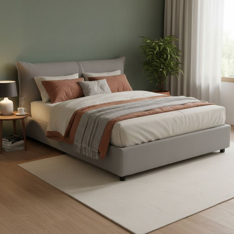 Letto matrimoniale contenitore grigio 175x205cm salvaspazio - Akio