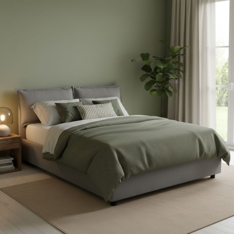 Letto matrimoniale contenitore grigio 175x205cm sfoderabile - Anjin