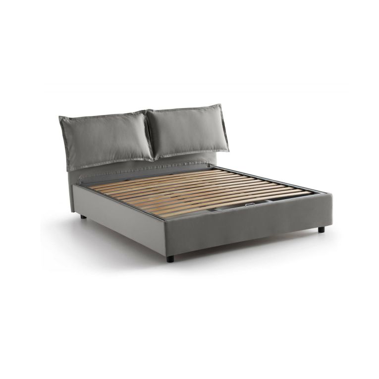 Letto matrimoniale contenitore grigio 175x205cm sfoderabile - Anjin