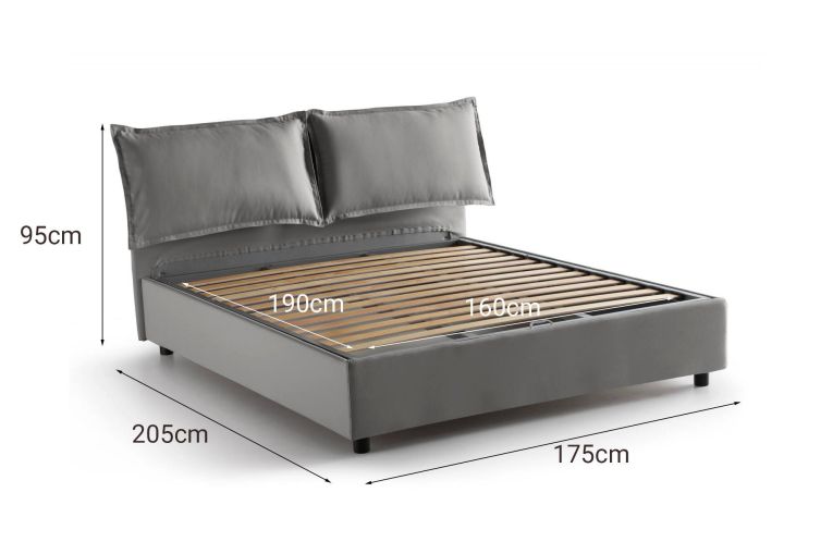 Letto matrimoniale contenitore grigio 175x205cm sfoderabile - Anjin