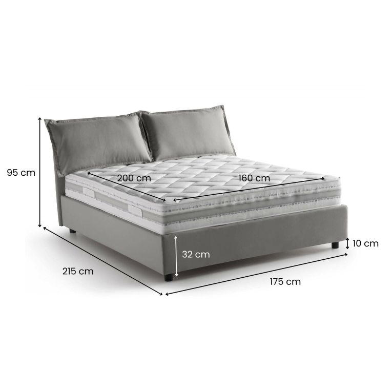 Letto matrimoniale contenitore grigio 175x215cm chic - Amy
