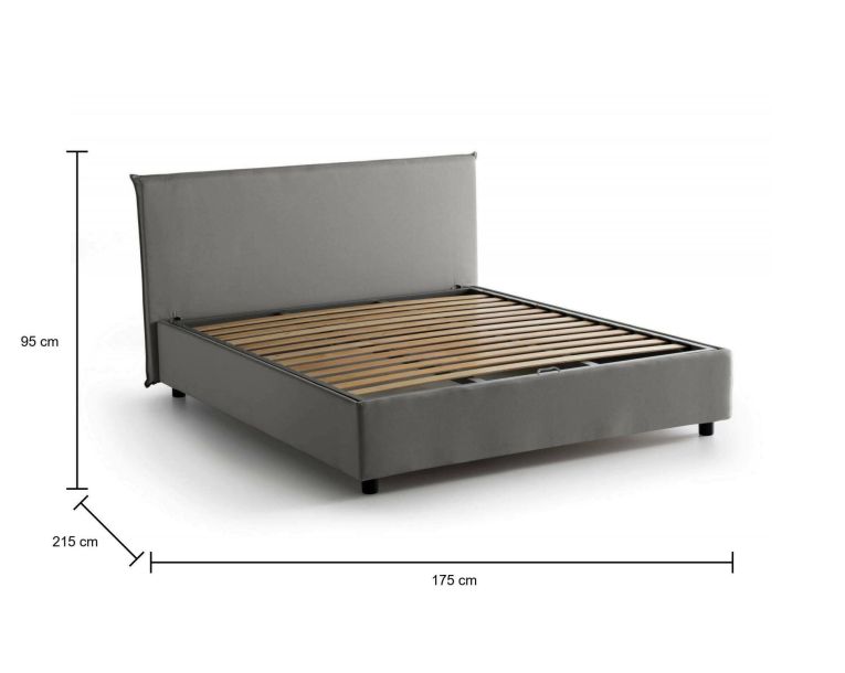 Letto matrimoniale contenitore grigio 175x215cm rivestimento in tessuto - Arcan