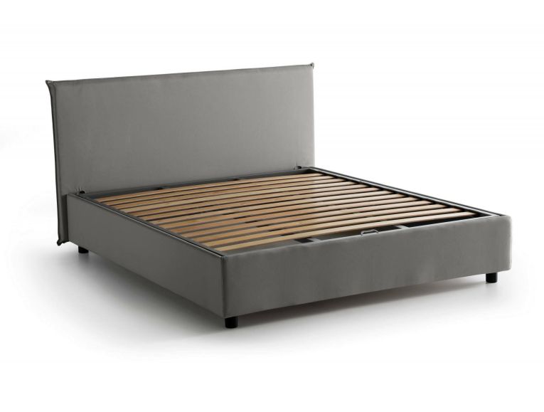 Letto matrimoniale contenitore grigio 175x215cm rivestimento in tessuto - Arcan
