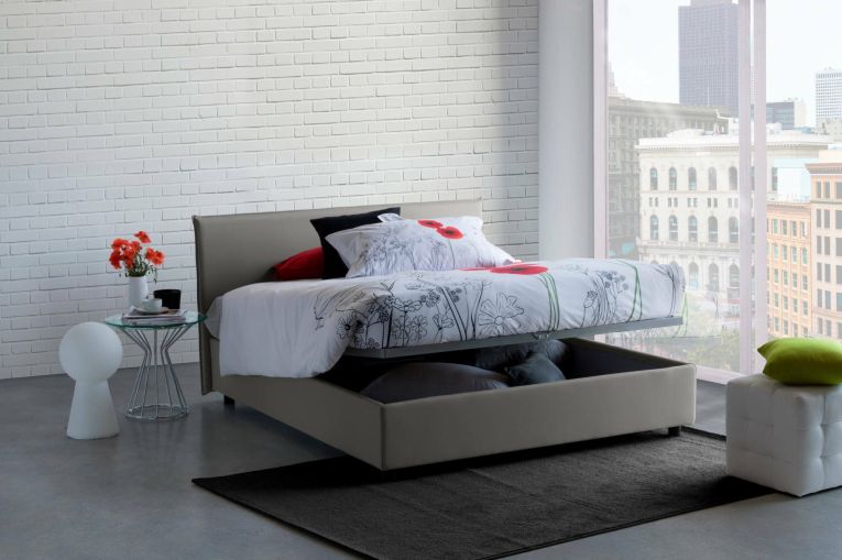 Letto matrimoniale contenitore grigio 175x215cm rivestimento in tessuto - Arcan