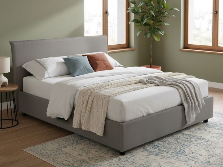 Letto matrimoniale contenitore grigio 175x215cm rivestimento in tessuto - Arcan
