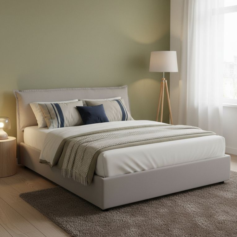 Letto matrimoniale contenitore grigio 175x215cm rivestimento lavabile - Apaia