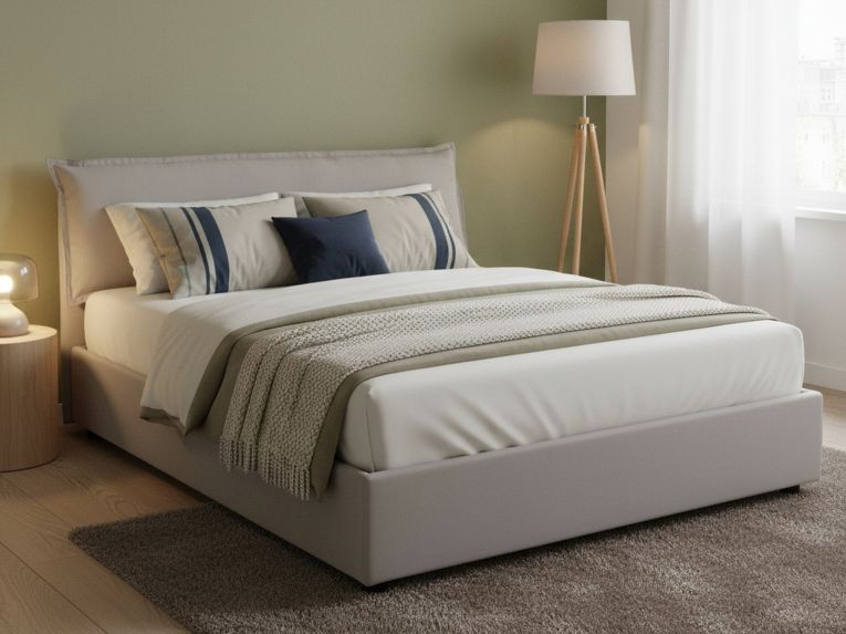 Letto matrimoniale contenitore grigio 175x215cm rivestimento lavabile - Apaia