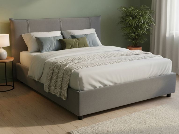 Letto matrimoniale contenitore grigio 175x215cm rivestito in tessuto - Ambassador