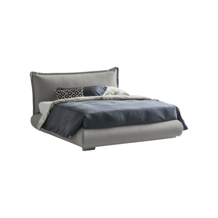 Letto matrimoniale contenitore grigio 180x220cm rivestito in tessuto - Geras