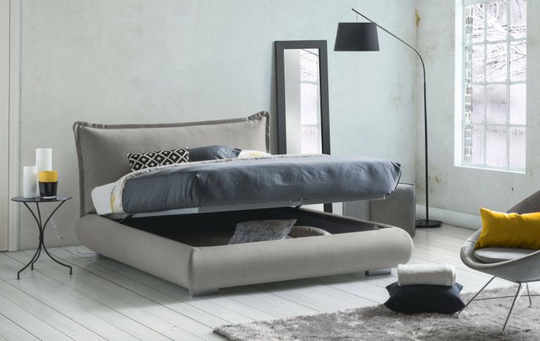 Letto matrimoniale contenitore grigio 180x220cm rivestito in tessuto - Geras