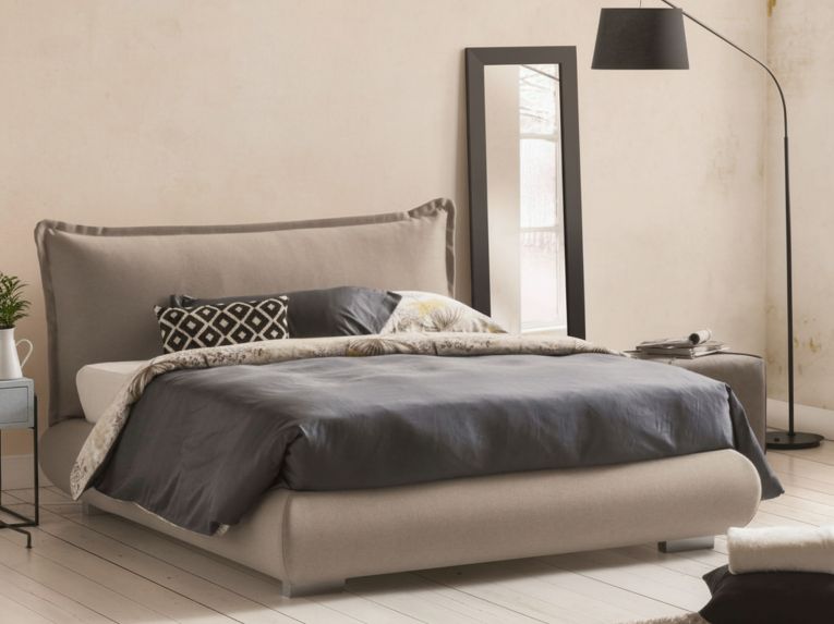 Letto matrimoniale contenitore grigio 180x220cm rivestito in tessuto - Geras