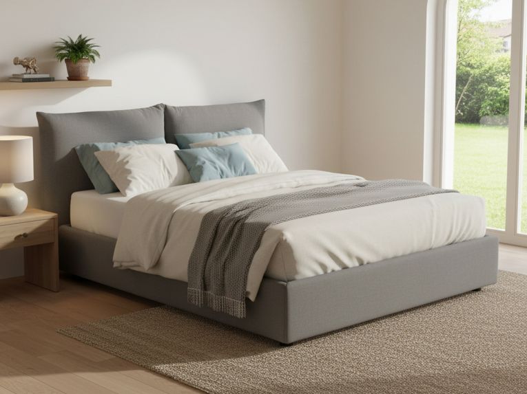Letto matrimoniale contenitore grigio 190x215cm rivestito in tessuto - Alizarin