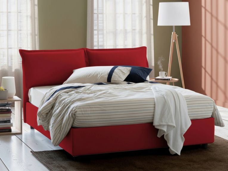 Letto matrimoniale contenitore rosso 175x205cm sfoderabile - Anjin