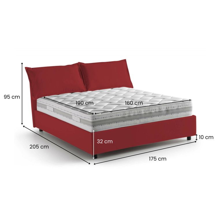 Letto matrimoniale contenitore rosso 175x205cm testiera imbottita - Amelinda